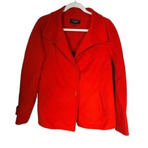 Talbots Womens Sz 14W Felted Wool Blend Jacket Orange Pockets Colorful 2 Button